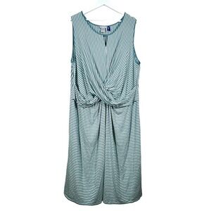 Catherines Maxi Dress Plus Size 3X Petite Striped Blue‎ White Twist Waist Front